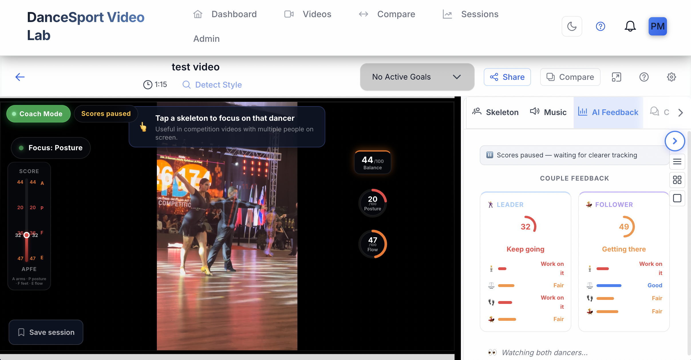 DanceSport Video Lab live coaching analysis